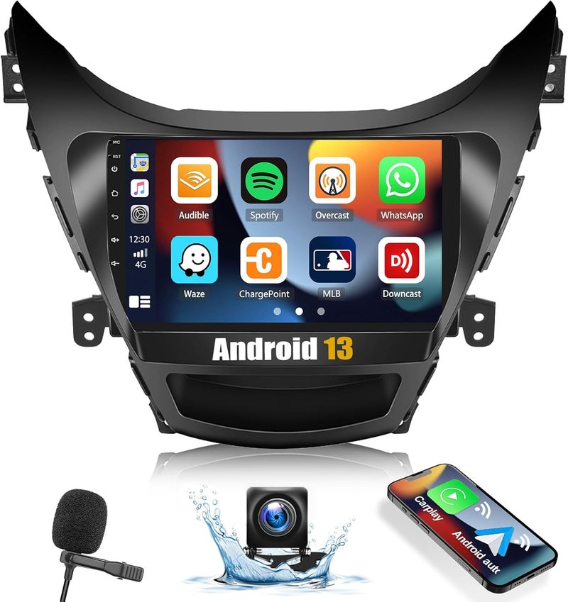SIXWIN 1G+32G Android Car Stereo Radio for Hyundai Elantra 2011 2012 2013 with Wireless Apple Carplay Android Auto Bluetooth 9 inch Touchscreen with GPS Navigation WiFi HiFi FM RDS Backup Camera MIC - Image 1